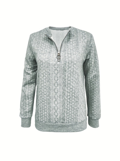 Sudadera con cremallera de un cuarto, sudadera informal texturizada de manga larga para otoño e invierno, ropa de mujer