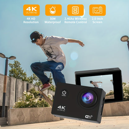 Cámara de acción 4K Ultra HD - Resistente al agua, WiFi, control remoto, tarjeta de 8 GB, lente gran angular de 170° - Captura tus aventuras como nunca antes