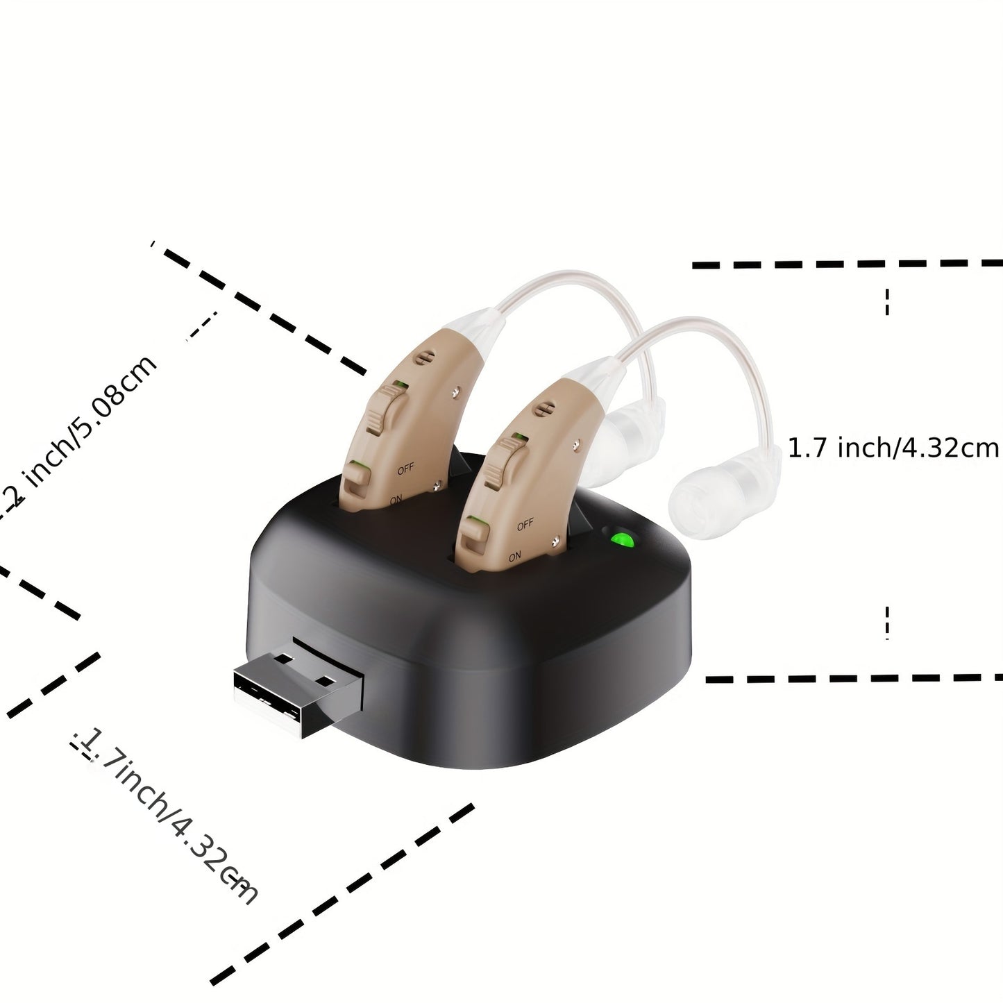 Audífonos verdaderos (no amplificador) para personas mayores, profesionales de pérdida auditiva recargables con base de carga (Beige)