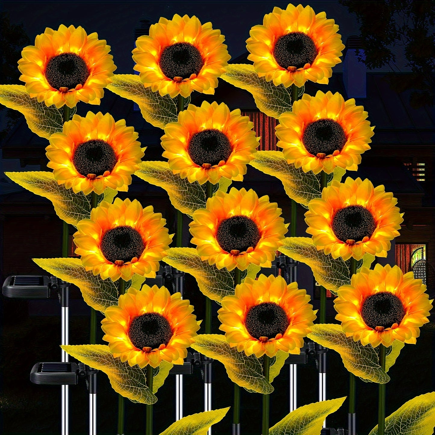 2 paquetes de luces solares de girasol para decoración de exteriores, con 3 luces LED de flores amarillas de girasol, decorativas para patio, césped, jardín, camino de decoración