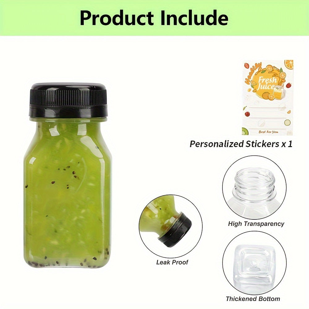 12 piezas, Botellas de Plástico para Jugo con Tapas, Contenedores de Jugo de Naranja de 4 oz para Refrigerador, Botellas Reutilizables para Batidos, Botellas de Agua Rellenables, Suministros para Actividades al Aire Libre, Artículos de Acampada.