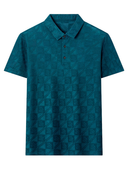 Camisa de golf con estampado a cuadros para hombre, camisa informal de manga corta con medio botón y solapa para exteriores