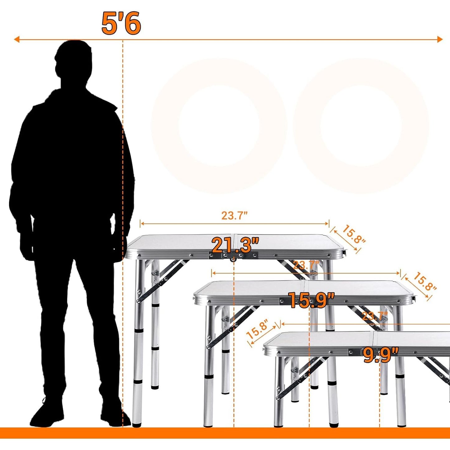 Mesa plegable de aluminio liviana, versátil y de altura ajustable con asa de transporte para uso en interiores, exteriores, campamentos, playa y oficina