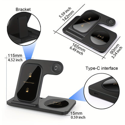 Estación de carga rápida inalámbrica para múltiples dispositivos, plegable 3 en 1 para iWatch, Airpods, iPhone.