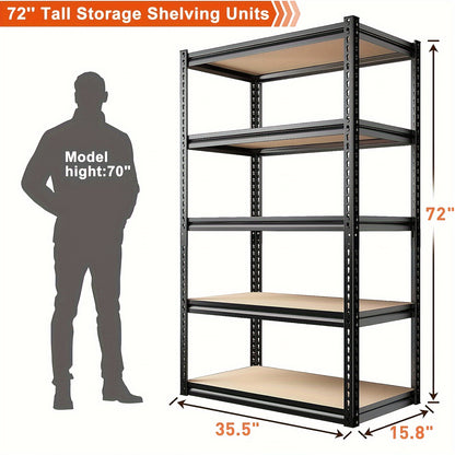 Estantería de garaje de 2000 libras, estantes de almacenamiento de 72 pulgadas de alto, estante resistente, estantes de metal de 5 niveles para estantes de garaje de 35,5 pulgadas de ancho x 72 pulgadas de alto x 15,8 pulgadas de profundidad, esta
