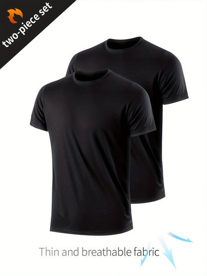 2 piezas de ropa deportiva informal para correr de secado rápido para hombres, traje de fitness transpirable ligero de secado rápido, camiseta de compresión tops de manga corta.