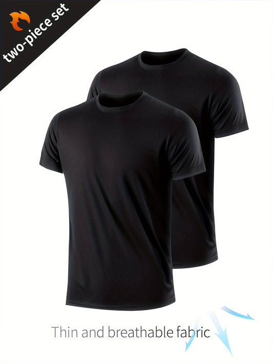 2 piezas de ropa deportiva informal para correr de secado rápido para hombres, traje de fitness transpirable ligero de secado rápido, camiseta de compresión tops de manga corta.