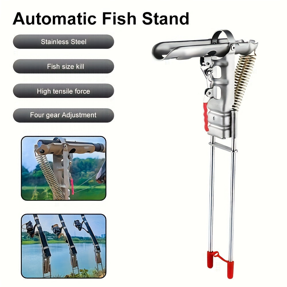 1 soporte para caña de pescar de despliegue automático, alta sensibilidad, activación de doble resorte, ideal para pesca en tierra con manos libres, construcción de acero inoxidable, compañero de pescador