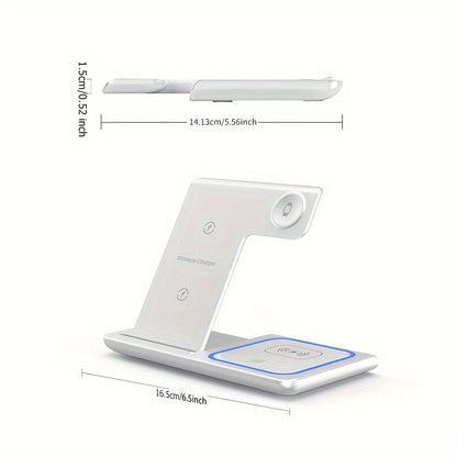 Estación de carga inalámbrica 3 en 1 estándar 15 W soporte de cargador rápido Mag-Safe con adaptador QC3.0, adecuado para iPhone 15 14 13 12 11 x 8 Pro Max/Pro/Mini/Plus, iWatch Ultra 9/8 7/6/ 5/4/3/2, AirPods 3/2