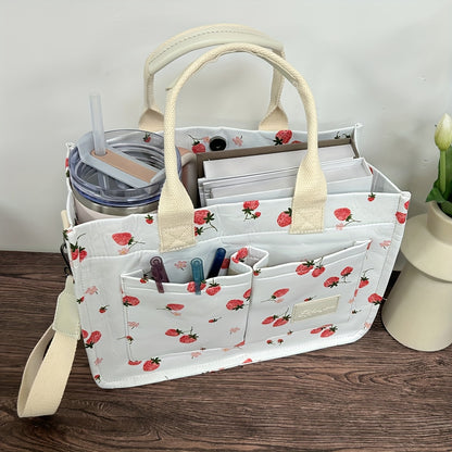 StrawberryTote Bolso para mujer Bolso de lona con parches Lindo bolso de hombro Bolso de mano con Múltiples bolsillos para viajes de trabajo (solo bolso cruzado)