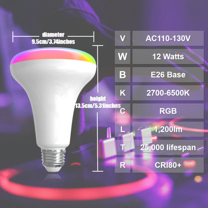 2 focos inteligentes, 12 W de base media 1200LM LED, foco regulable WiFi con color seleccionable, funciona con Alexa Google Home comando de voz.