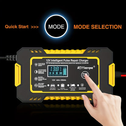 Cargador de batería de automóvil, cargador de batería inteligente de 12 V, 2 Ah-100 Ah, mantenedor de batería automotriz, desulfatador con compensación de temperatura