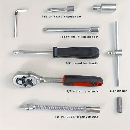 Juego de llaves de trinquete de 46/150 piezas/1/4" de calidad experta, vasos métricos y en pulgadas, varillas de extensión para reparación de automóviles y hogares, duraderas, versátiles, incluye caja de almacenamiento premium