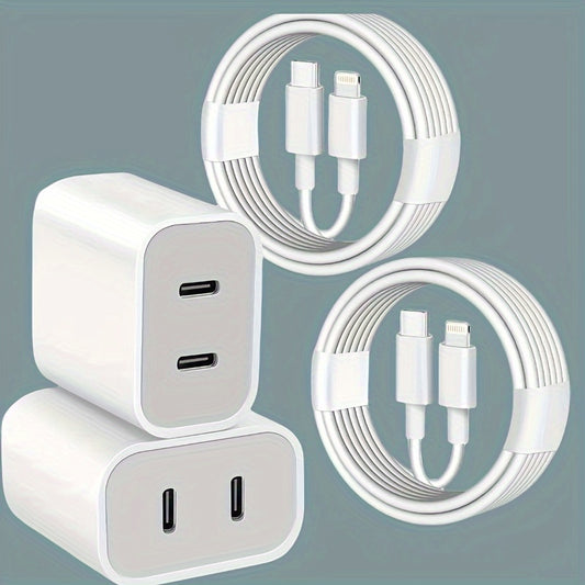 Cargador de pared rápido de 20 W con puerto dual USB y tipo C para iPhone, cable de carga, adaptador de corriente para teléfono móvil, cargador de viaje, US PD