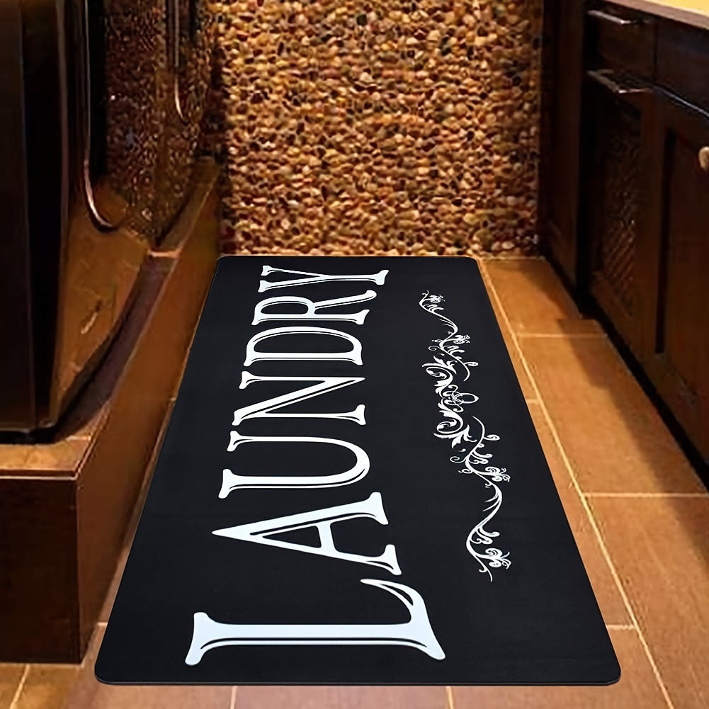 1 alfombra con patrón de texto en blanco y negro, suave y cómoda, impermeable, antideslizante, para cocina, sala de estar, dormitorio, absorbente, lavable a máquina, para cocina, pasillo, baño, lavandería