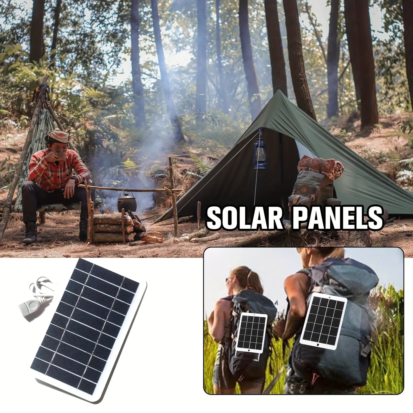 Cargador solar compacto de 2 W: compatible con USB y fuente de alimentación estable para teléfonos inteligentes y bancos de energía, ideal para aventuras al aire libre y uso doméstico