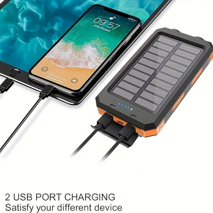 Energía solar móvil de 10000 mAh, energía móvil, cargador portátil para todos los dispositivos: larga duración, viaje, camping, linterna LED, mosquetón