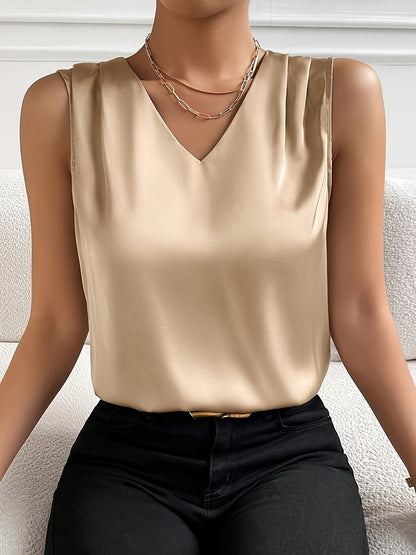 Camiseta sin mangas con cuello en V, elegante camiseta sin mangas para primavera y verano, ropa de mujer