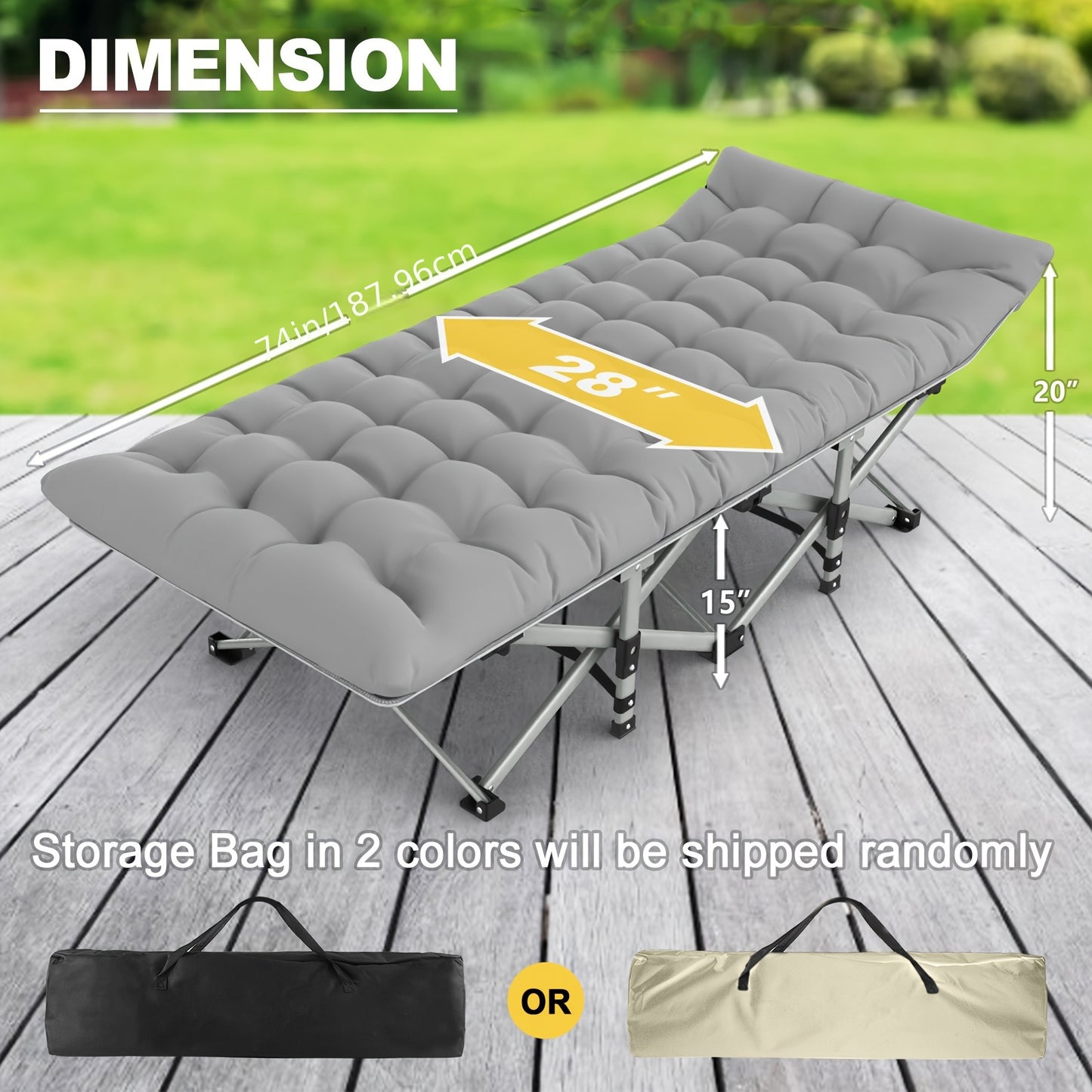 Cama plegable para acampar con colchón, cuna para dormir para adultos, cama portátil para acampar de viaje con bolsa de transporte, gris resistente