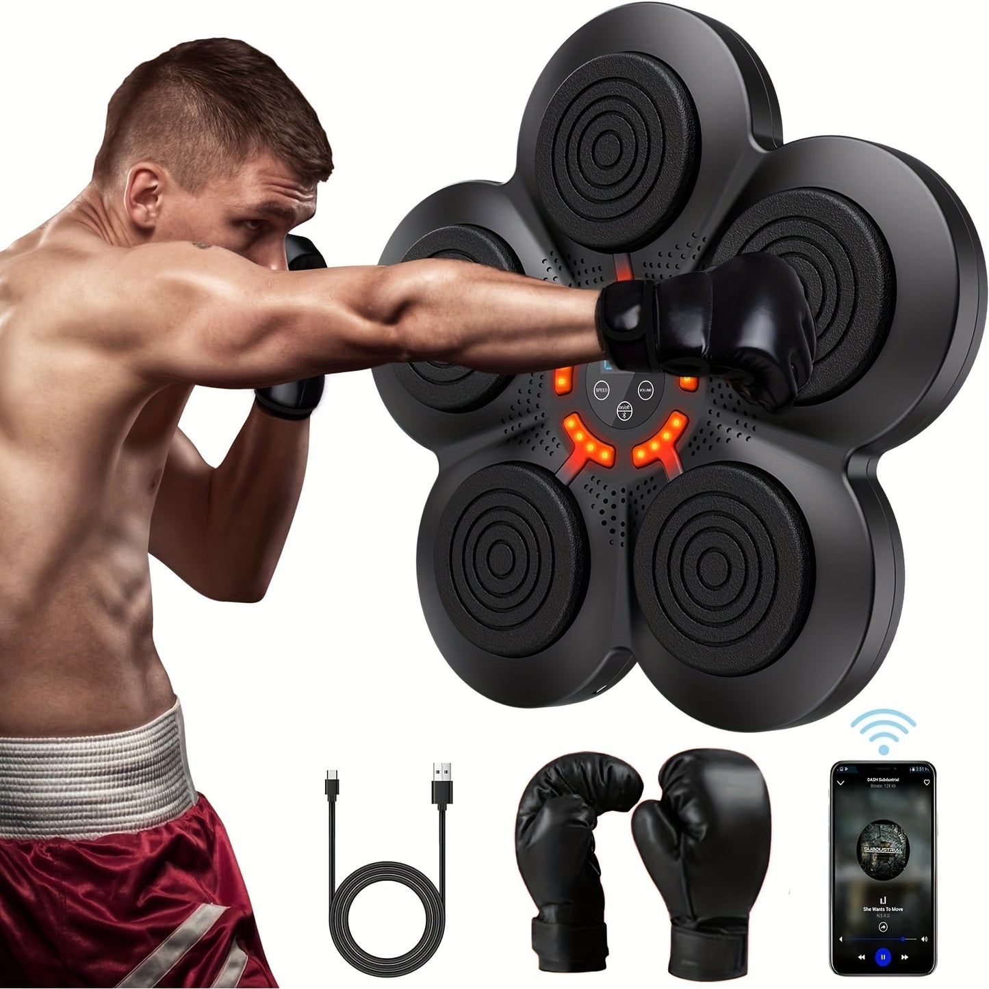 Máquina de boxeo musical con guantes de boxeo, equipo de entrenamiento, máquina de boxeo montada en la pared para adultos, máquina de boxeo musical para entrenamiento en casa, máquina de boxeo con objetivo