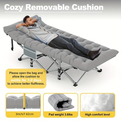 Cama plegable para acampar con colchón, cuna para dormir para adultos, cama portátil para acampar de viaje con bolsa de transporte, gris resistente