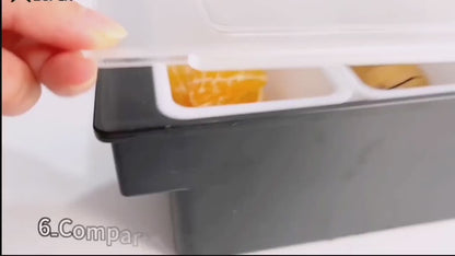 Caja de condimentos fríos enfriado con hielo, bandeja para servir de 6 compartimentos y contenedores dispensadores, bandeja de hielo con tapa.